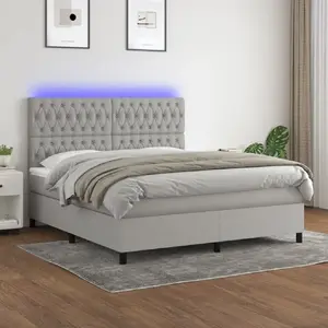 vidaXL Sommier à lattes de lit et matelas et LED Gris clair 180x200 cm pas cher