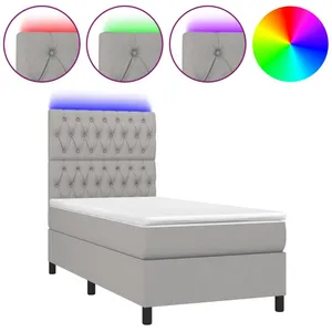 vidaXL Sommier à lattes de lit avec matelas et LED Gris clair 90x200cm pas cher