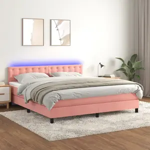 vidaXL Sommier à lattes de lit avec matelas et LED Rose 160x200 cm pas cher
