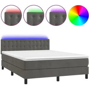 vidaXL Sommier à lattes de lit avec matelas LED Gris foncé 140x190 cm pas cher