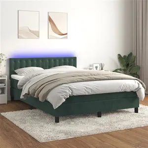 vidaXL Sommier à lattes de lit avec matelas LED Vert foncé 140x190 cm pas cher