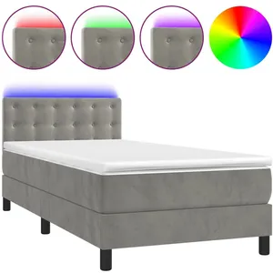vidaXL Sommier à lattes de lit avec matelas et LED Gris clair 90x190cm pas cher