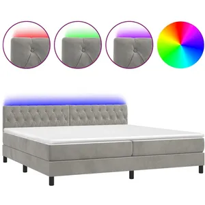 vidaXL Sommier à lattes de lit avec matelas LED Gris clair 200x200 cm pas cher