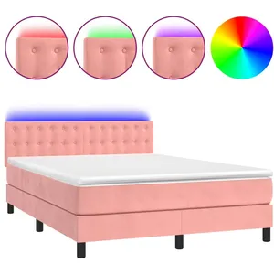 vidaXL Sommier à lattes de lit avec matelas et LED Rose 140x200 cm pas cher