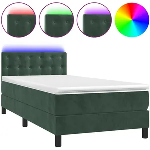 vidaXL Sommier à lattes de lit avec matelas et LED Vert foncé 90x200cm pas cher