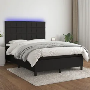 vidaXL Sommier à lattes de lit et matelas et LED Noir 140x190 cm Tissu pas cher