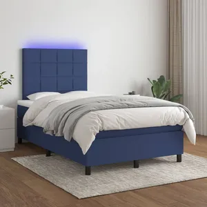vidaXL Sommier à lattes de lit et matelas et LED Bleu 120x200 cm Tissu pas cher