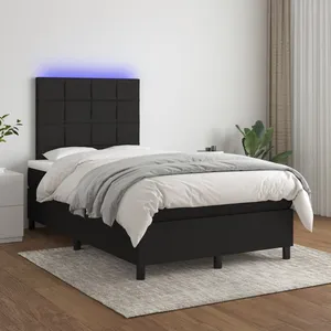 vidaXL Sommier à lattes de lit et matelas et LED Noir 120x200 cm Tissu pas cher