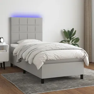 vidaXL Sommier à lattes de lit avec matelas et LED Gris clair 90x200cm pas cher