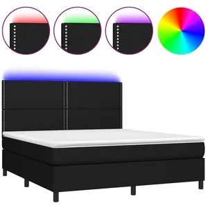 vidaXL Sommier à lattes de lit et matelas et LED Noir 160x200 cm Tissu pas cher
