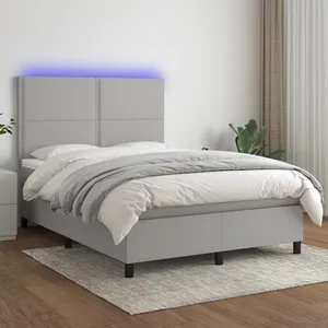 vidaXL Sommier à lattes de lit et matelas et LED Gris clair 140x200 cm pas cher