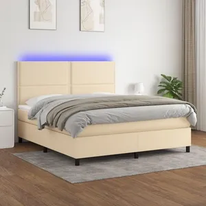 vidaXL Sommier à lattes de lit et matelas et LED Crème 180x200cm Tissu pas cher