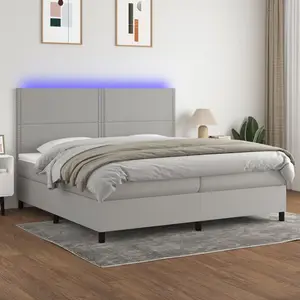 vidaXL Sommier à lattes de lit et matelas et LED Gris clair 200x200 cm pas cher