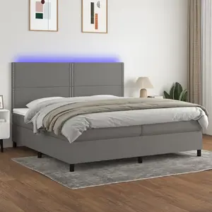 vidaXL Sommier à lattes de lit et matelas et LED Gris foncé 200x200 cm pas cher