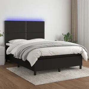vidaXL Sommier à lattes de lit et matelas et LED Noir 140x190 cm Tissu pas cher