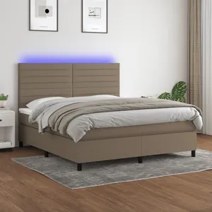 vidaXL Sommier à lattes de lit et matelas et LED Taupe 160x200cm Tissu pas cher