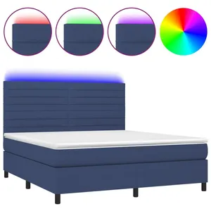 vidaXL Sommier à lattes de lit et matelas et LED Bleu 160x200 cm Tissu pas cher