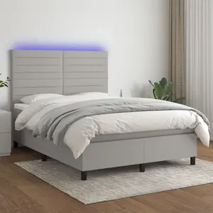 vidaXL Sommier à lattes de lit et matelas et LED Gris clair 140x200 cm pas cher