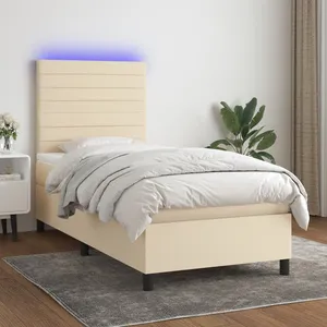 vidaXL Sommier à lattes de lit et matelas et LED Crème 100x200cm Tissu pas cher