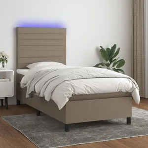 vidaXL Sommier à lattes de lit et matelas et LED Taupe 100x200cm Tissu pas cher