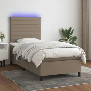vidaXL Sommier à lattes de lit et matelas et LED Taupe 80x200 cm Tissu pas cher