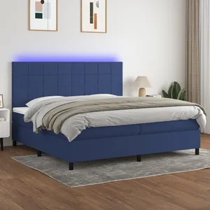 vidaXL Sommier à lattes de lit et matelas et LED Bleu 200x200 cm Tissu pas cher