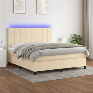 vidaXL Sommier à lattes de lit et matelas et LED Crème 180x200cm Tissu pas cher