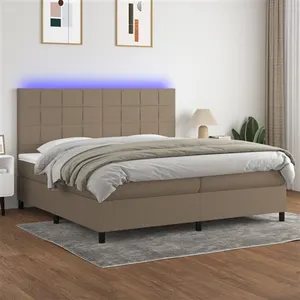 vidaXL Sommier à lattes de lit et matelas et LED Taupe 200x200cm Tissu pas cher