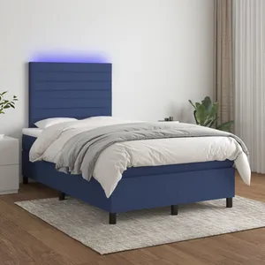 vidaXL Sommier à lattes de lit et matelas et LED Bleu 120x200 cm Tissu pas cher
