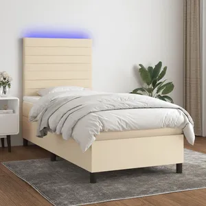 vidaXL Sommier à lattes de lit et matelas et LED Crème 90x190 cm Tissu pas cher