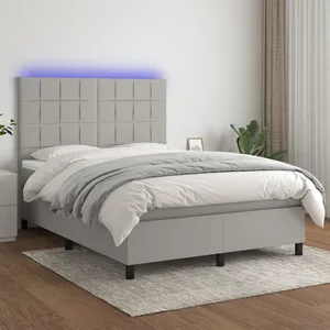 vidaXL Sommier à lattes de lit et matelas et LED Gris clair 140x200 cm pas cher