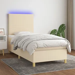 vidaXL Sommier à lattes de lit et matelas et LED Crème 100x200cm Tissu pas cher