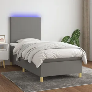 vidaXL Sommier à lattes de lit avec matelas et LED Gris foncé 90x190cm pas cher