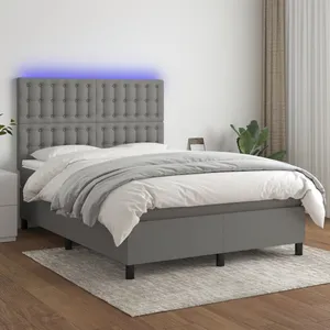 vidaXL Sommier à lattes de lit et matelas et LED Gris foncé 140x200 cm pas cher