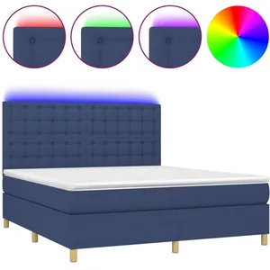 vidaXL Sommier à lattes de lit et matelas et LED Bleu 160x200 cm Tissu pas cher