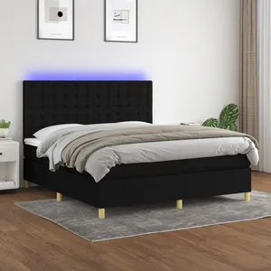 vidaXL Sommier à lattes de lit et matelas et LED Noir 160x200 cm Tissu pas cher
