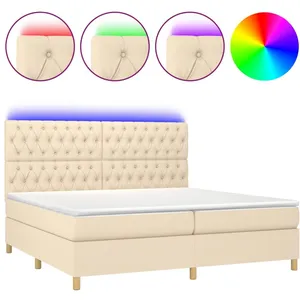 vidaXL Sommier à lattes de lit et matelas et LED Crème 200x200cm Tissu pas cher