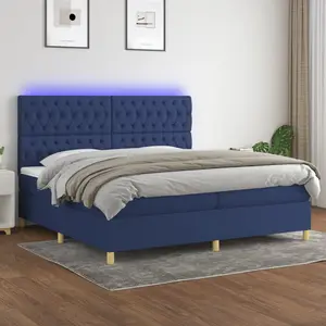 vidaXL Sommier à lattes de lit et matelas et LED Bleu 200x200 cm Tissu pas cher