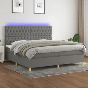 vidaXL Sommier à lattes de lit et matelas et LED Gris foncé 200x200 cm pas cher