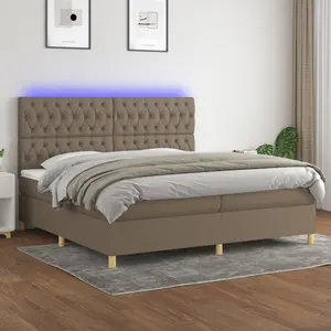 vidaXL Sommier tapissier et matelas et LED Taupe 200x200 cm Tissu pas cher