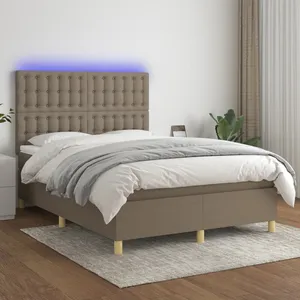vidaXL Sommier à lattes de lit et matelas et LED Taupe 140x190cm Tissu pas cher