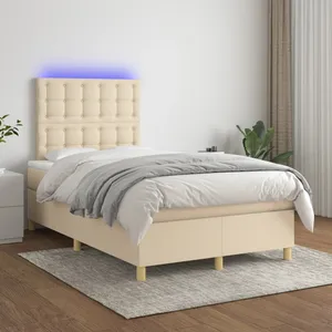 vidaXL Sommier à lattes de lit et matelas et LED Crème 120x200cm Tissu pas cher