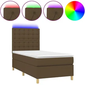 vidaXL Sommier à lattes de lit et matelas et LED Marron foncé 90x190cm pas cher