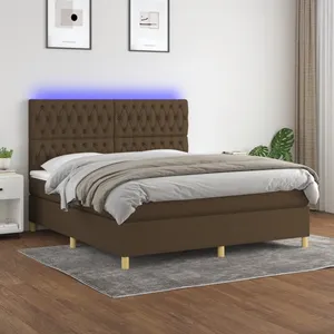 vidaXL Sommier à lattes de lit matelas et LED Marron foncé 160x200 cm pas cher