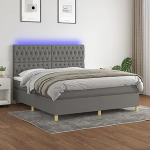 vidaXL Sommier à lattes de lit et matelas et LED Gris foncé 180x200 cm pas cher