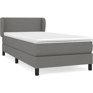 vidaXL Sommier à lattes de lit avec matelas Gris foncé 90x200 cm Tissu pas cher