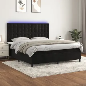 vidaXL Sommier à lattes de lit matelas et LED Noir 180x200 cm Velours pas cher