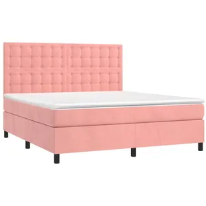 vidaXL Sommier à lattes de lit matelas et LED Rose 180x200 cm Velours pas cher