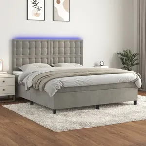 vidaXL Sommier à lattes de lit matelas et LED Gris clair 180x200 cm pas cher