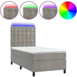 vidaXL Sommier à lattes de lit et matelas et LED Gris clair 90x200 cm pas cher